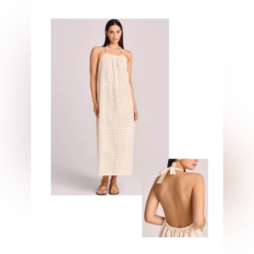 Vitamin A Women's Eyelet Halter Maxi Cover Up Dress White XL Cotton Linen Blend
